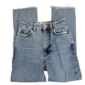 Reformation Jeans Denim Blue‎ Frayed Hem High Rise Straight Leg Casual